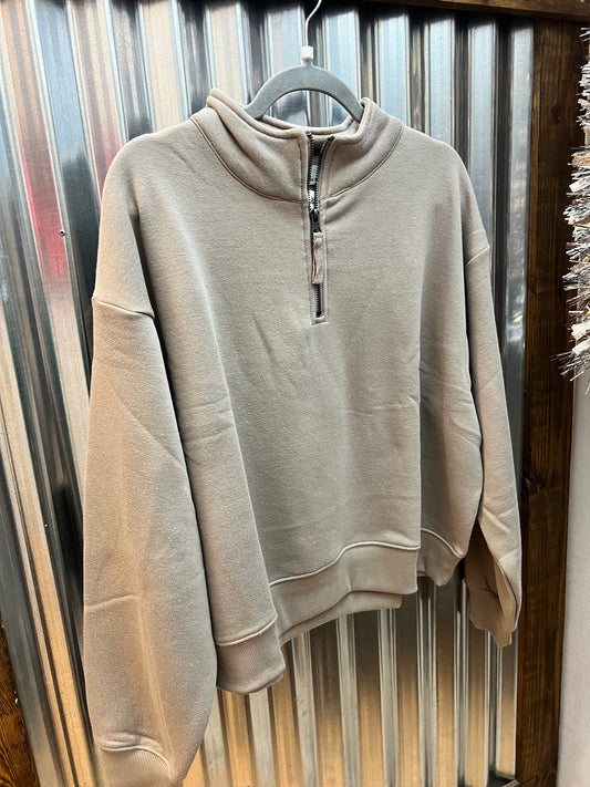 Fleece Half Zip Sweatshirt, Ash Mocha