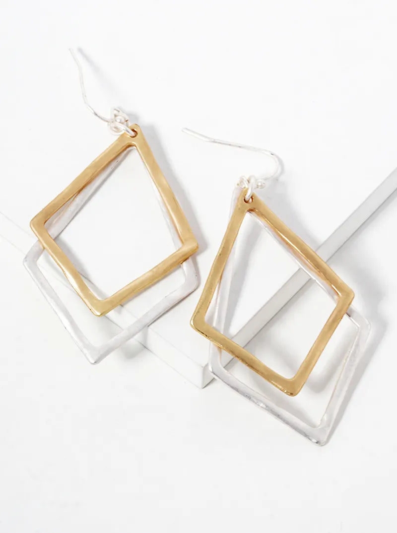 Two-Tone Double Rhombus Earrings