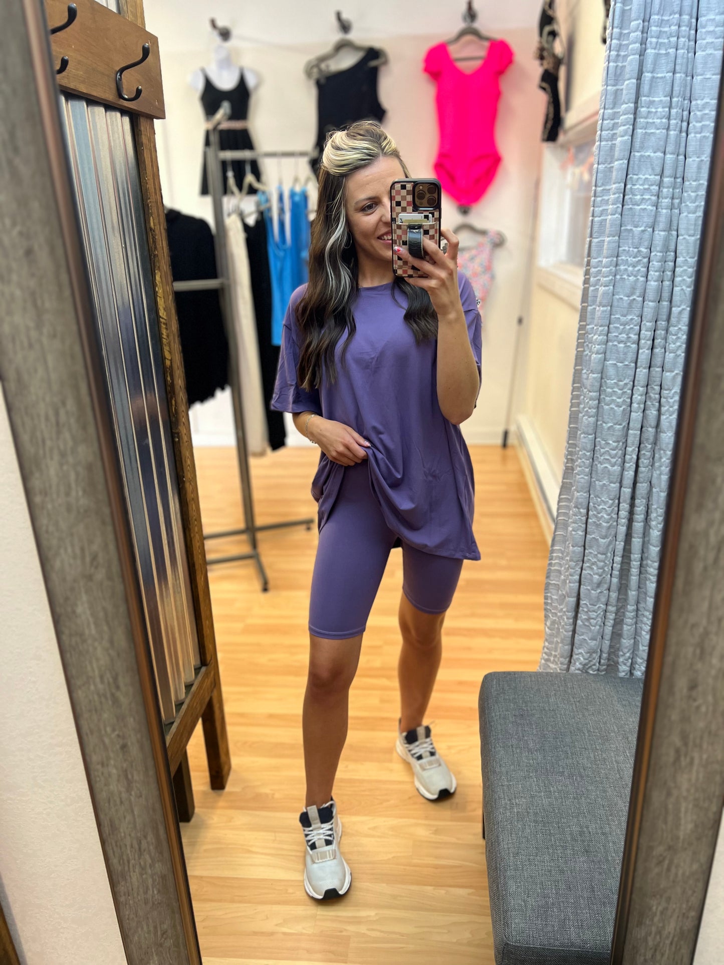 Oversized Biker Short Set, Grape