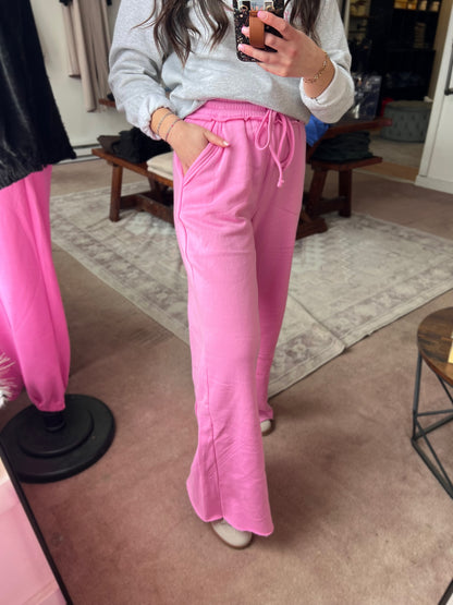 Fleece Wide Leg Pants, Candy Pink