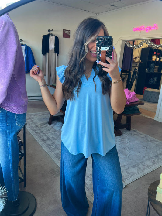 Lizzy Flutter Sleeve Top, Blue