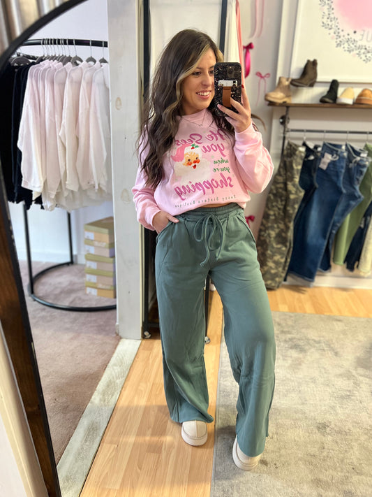 Fleece Wide Leg Pants, Ash Jade