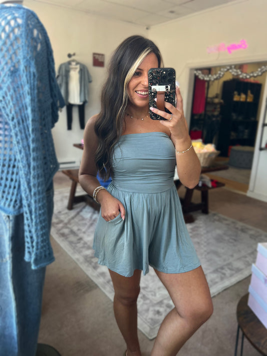 Double Layer Romper, Blue Grey