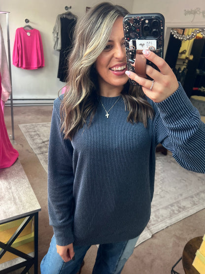 Raised Rib Top, Navy