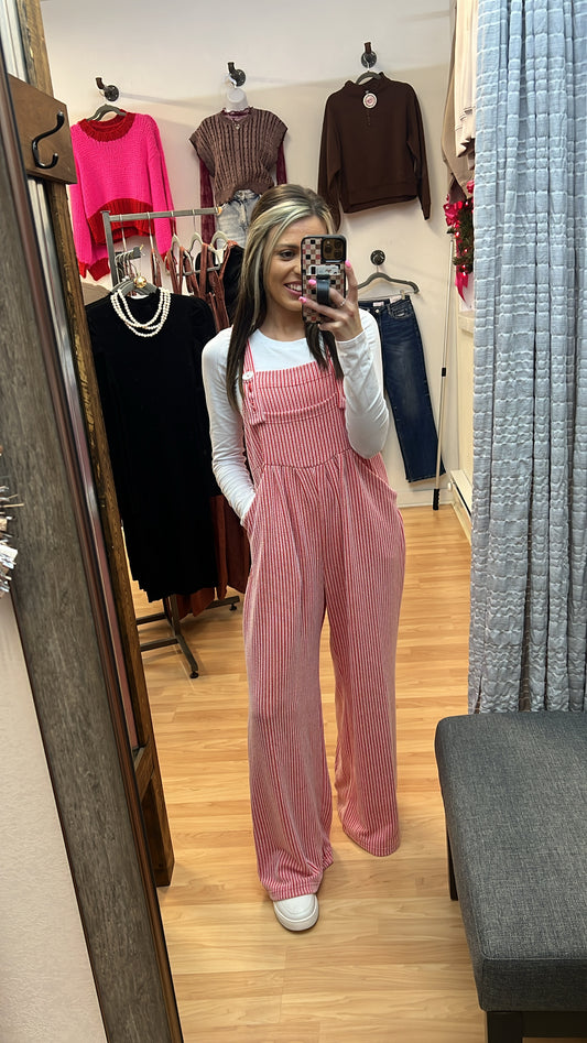 Corded Boho Overalls, Two Tone Red