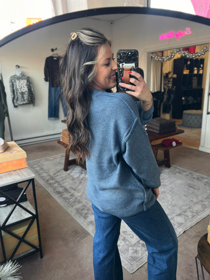 Front Seam Sweater, Dusty Blue