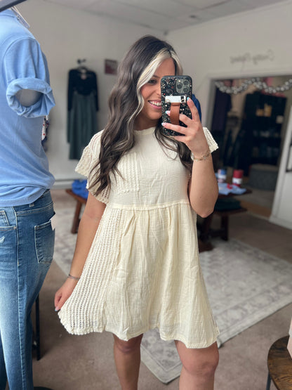 Waffle Knit Comfy Dress, Cream