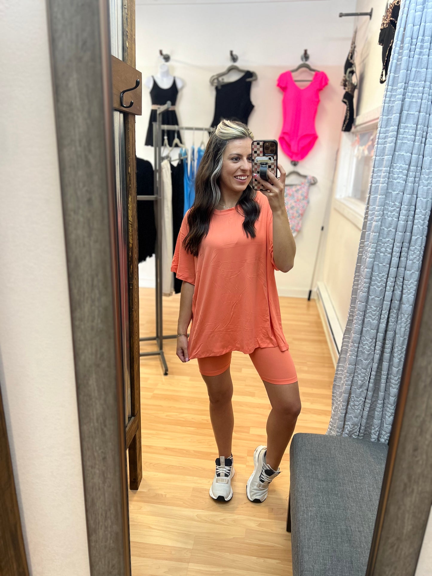 Oversized Biker Short Set, Flamingo