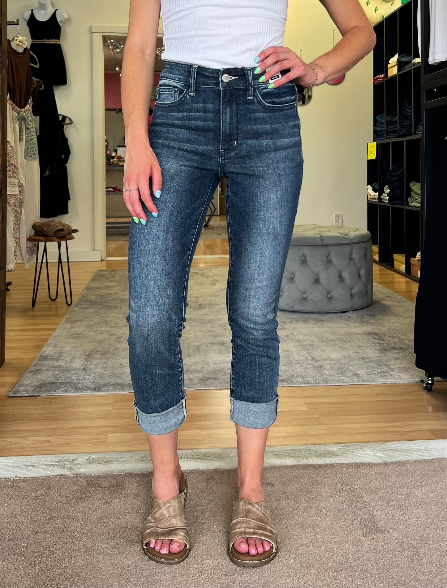 Mid Rise Skinny Capri, Dark Wash