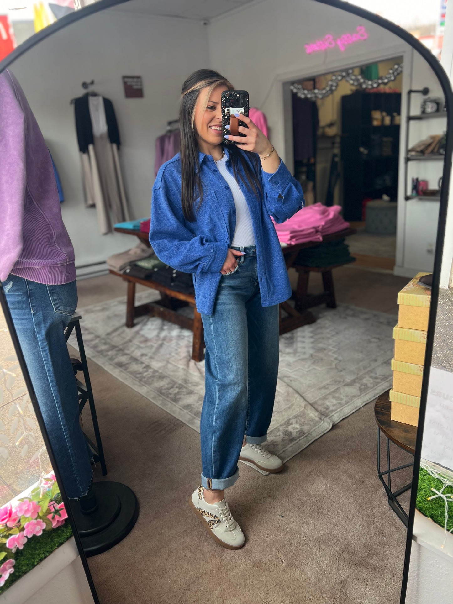 Oversized Button Down Jacket, Blue