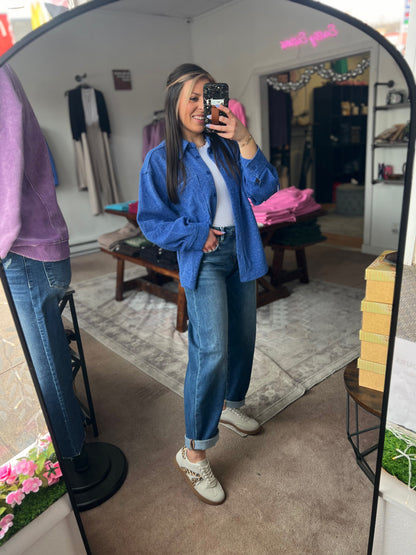 Oversized Button Down Jacket, Blue