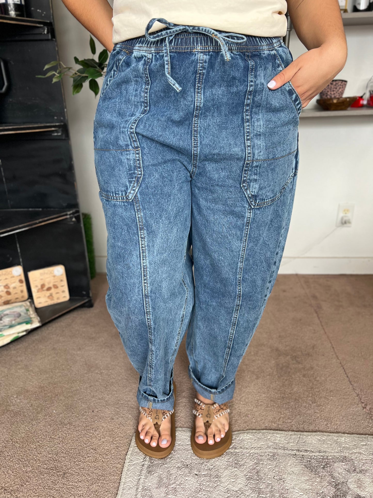 Mineral Wash Chambray Barrel Pants