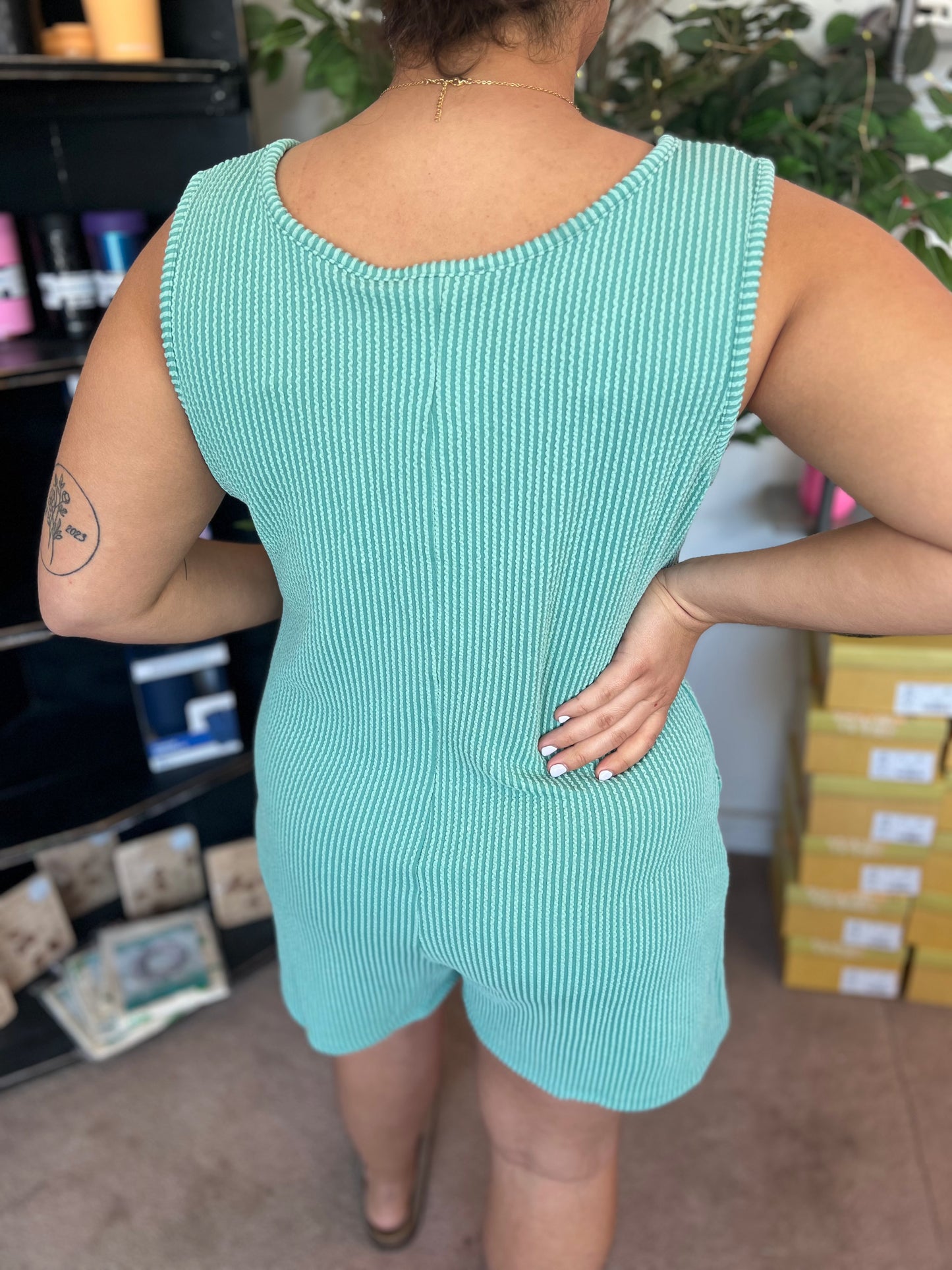 Raised Rib Romper, Sage