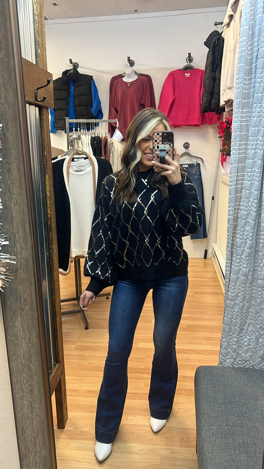 Diamond Sequin Sweater, Black