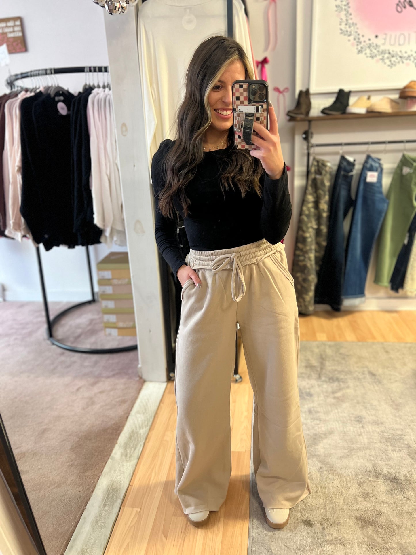 Fleece Wide Leg Pants, Ash Mocha