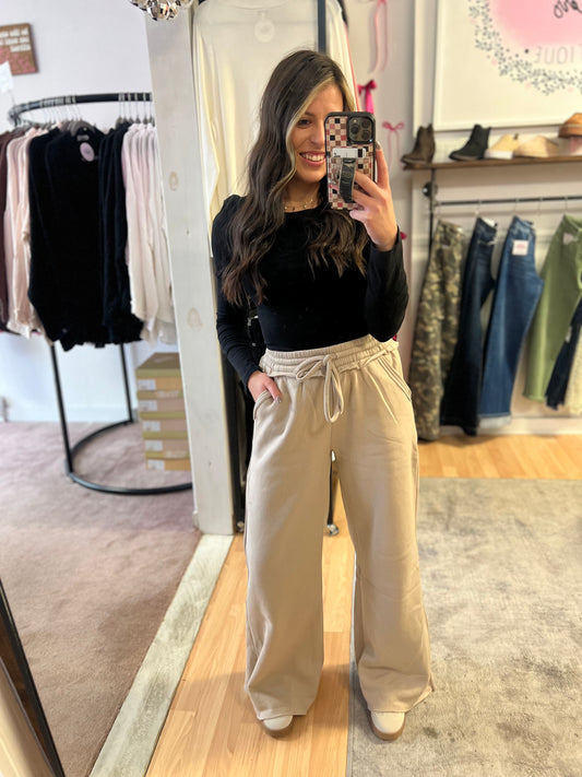 Fleece Wide Leg Pants, Ash Mocha