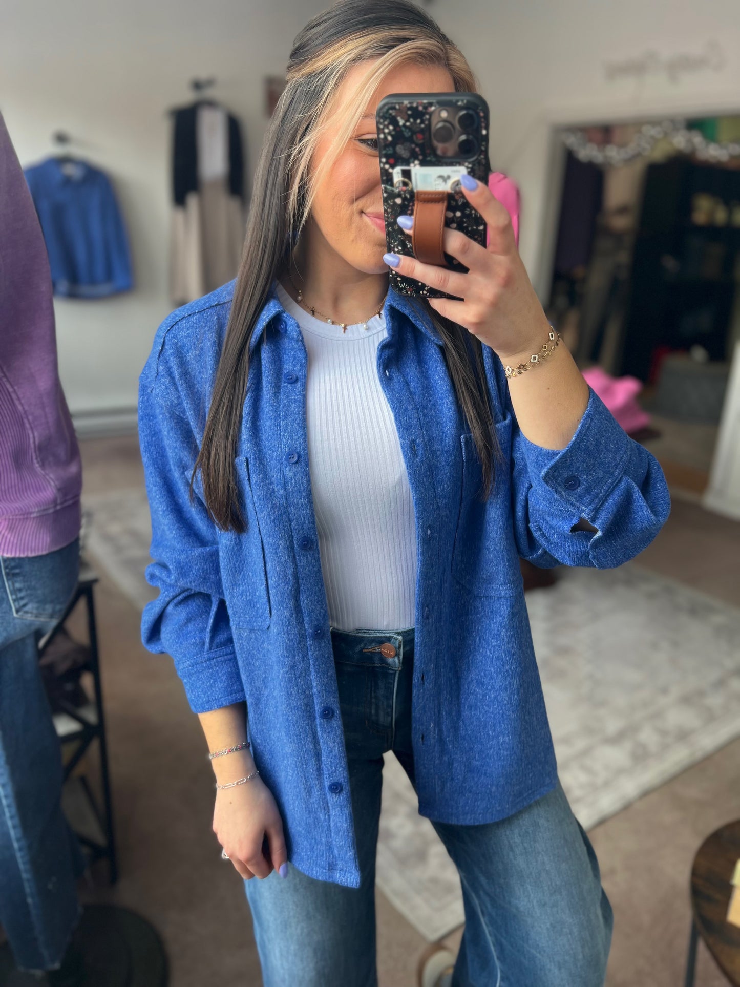 Oversized Button Down Jacket, Blue