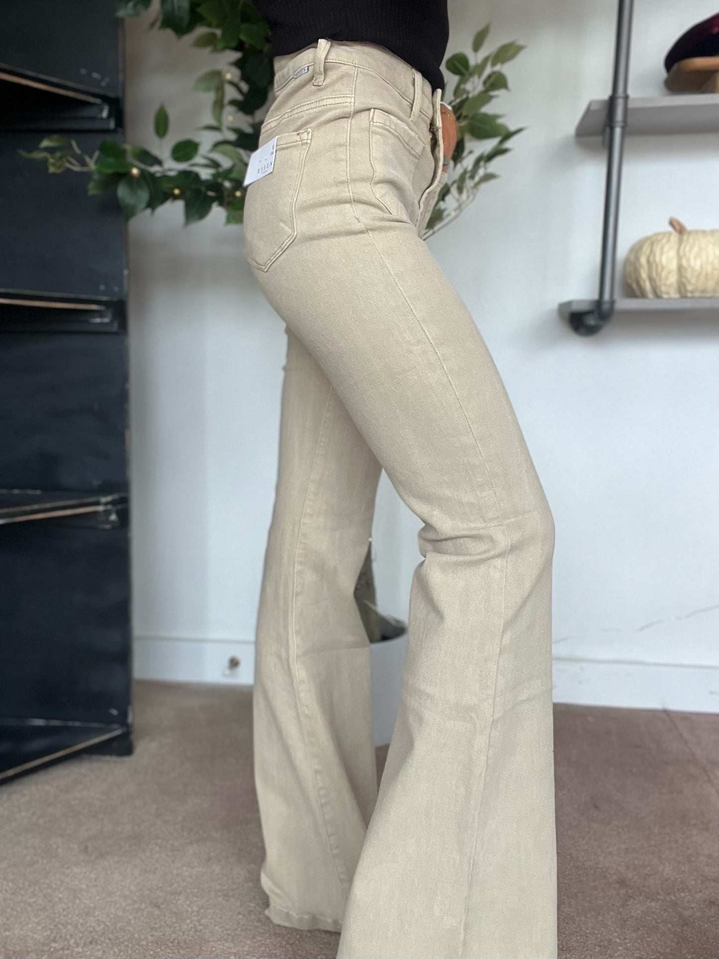 Lydia Patch Pocket Bell Bottoms, Sand Risen