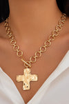 Hammered Cross Toggle Necklace, Gold
