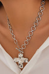Hammered Cross Toggle Necklace, Silver
