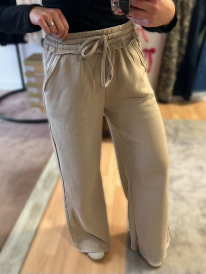 Fleece Wide Leg Pants, Ash Mocha