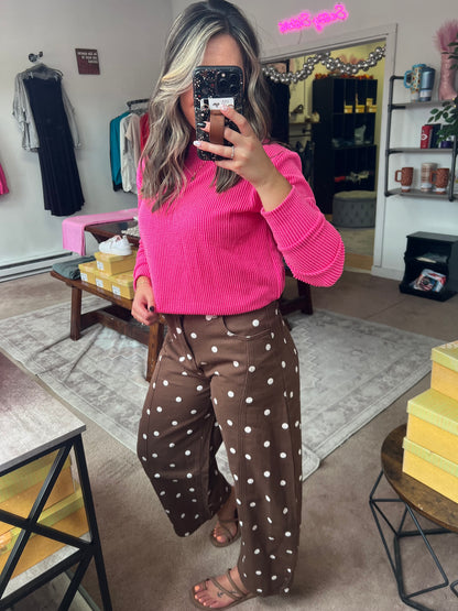 Polka Dot Barrel Pants, Brown
