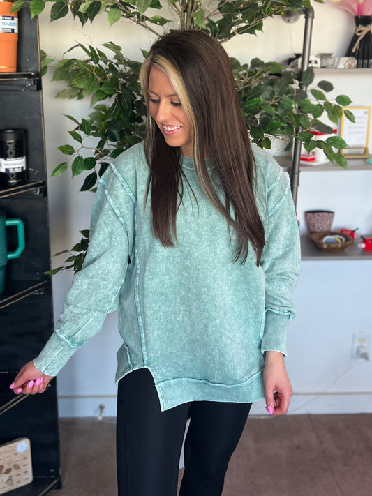 Hi-Low Acid Wash Sweatshirt