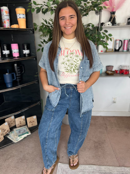 Mineral Wash Chambray Barrel Pants