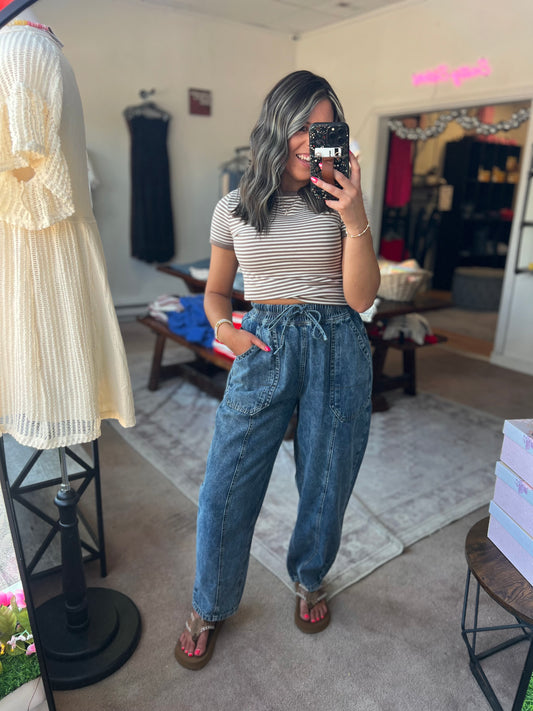 Mineral Wash Chambray Barrel Pants