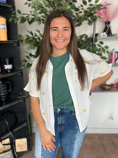 Lemon Embroidered Gauze Shirt