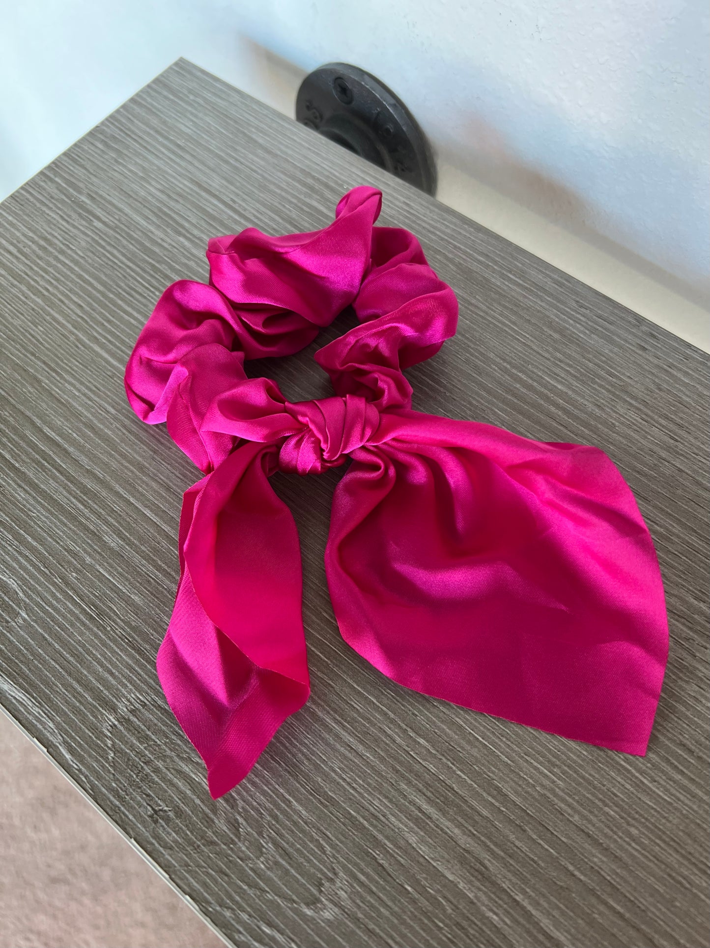 Satin Bow Scrunchie, Hot Pink