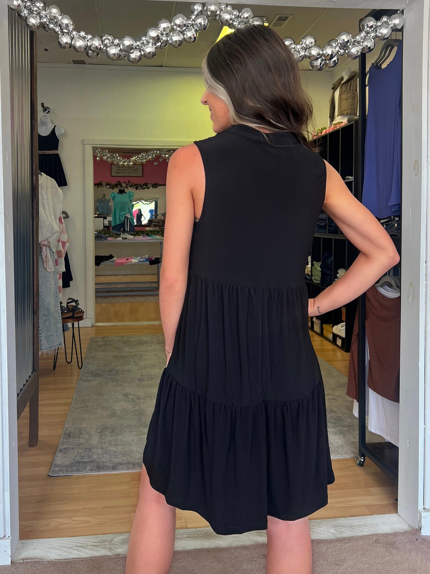 Lizzy Tiered Tank Dress, Black
