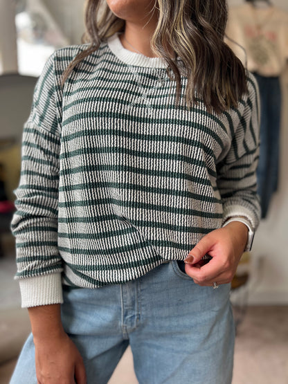 Raised Rib Striped Top, Hunter Green
