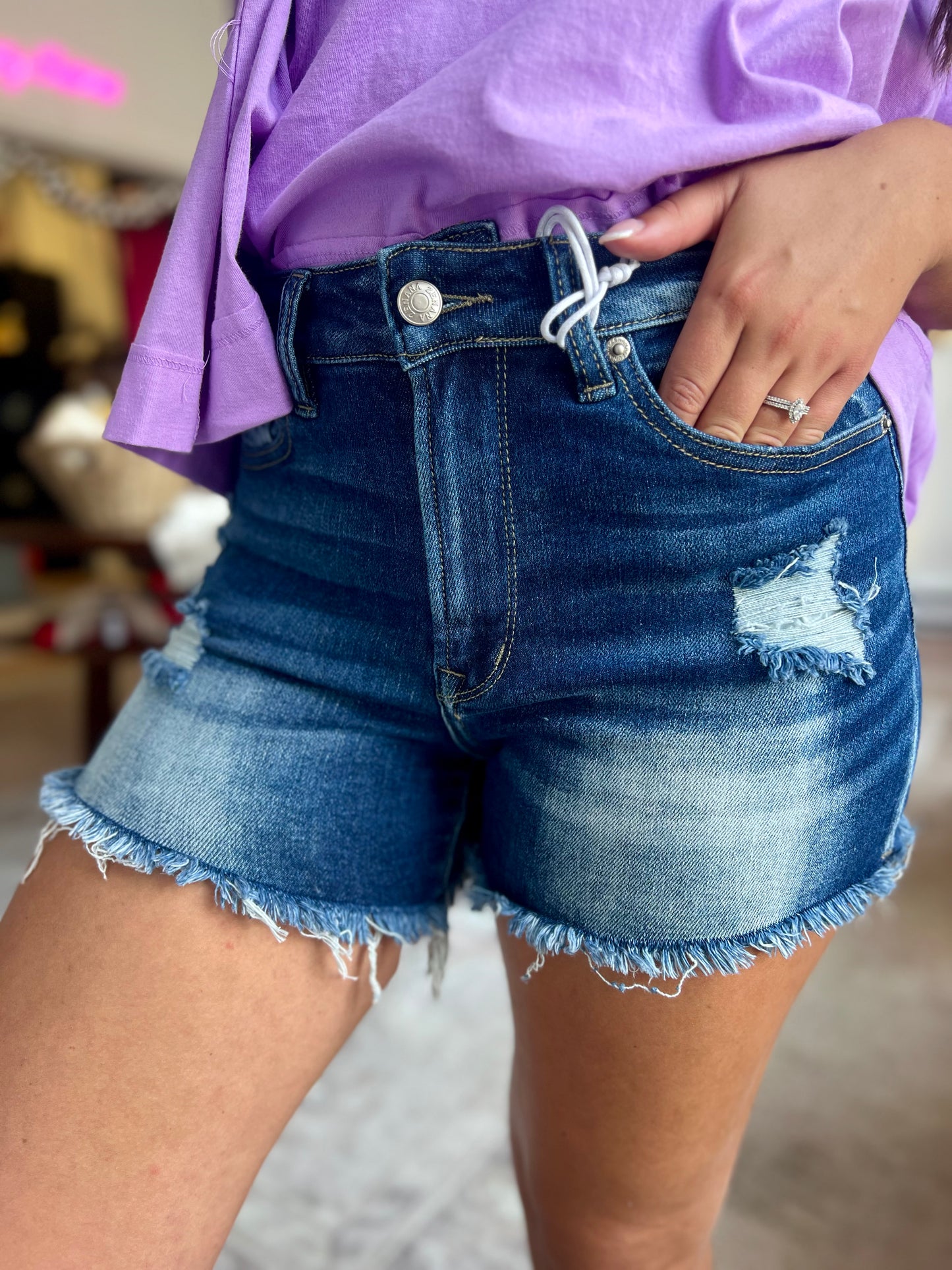 Fray Hem Shorts, Dark