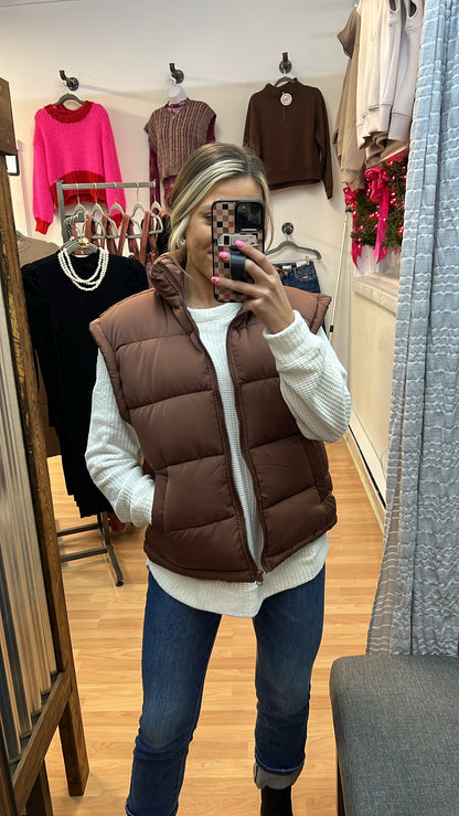 Oversized Puffer Vest, Chocolate