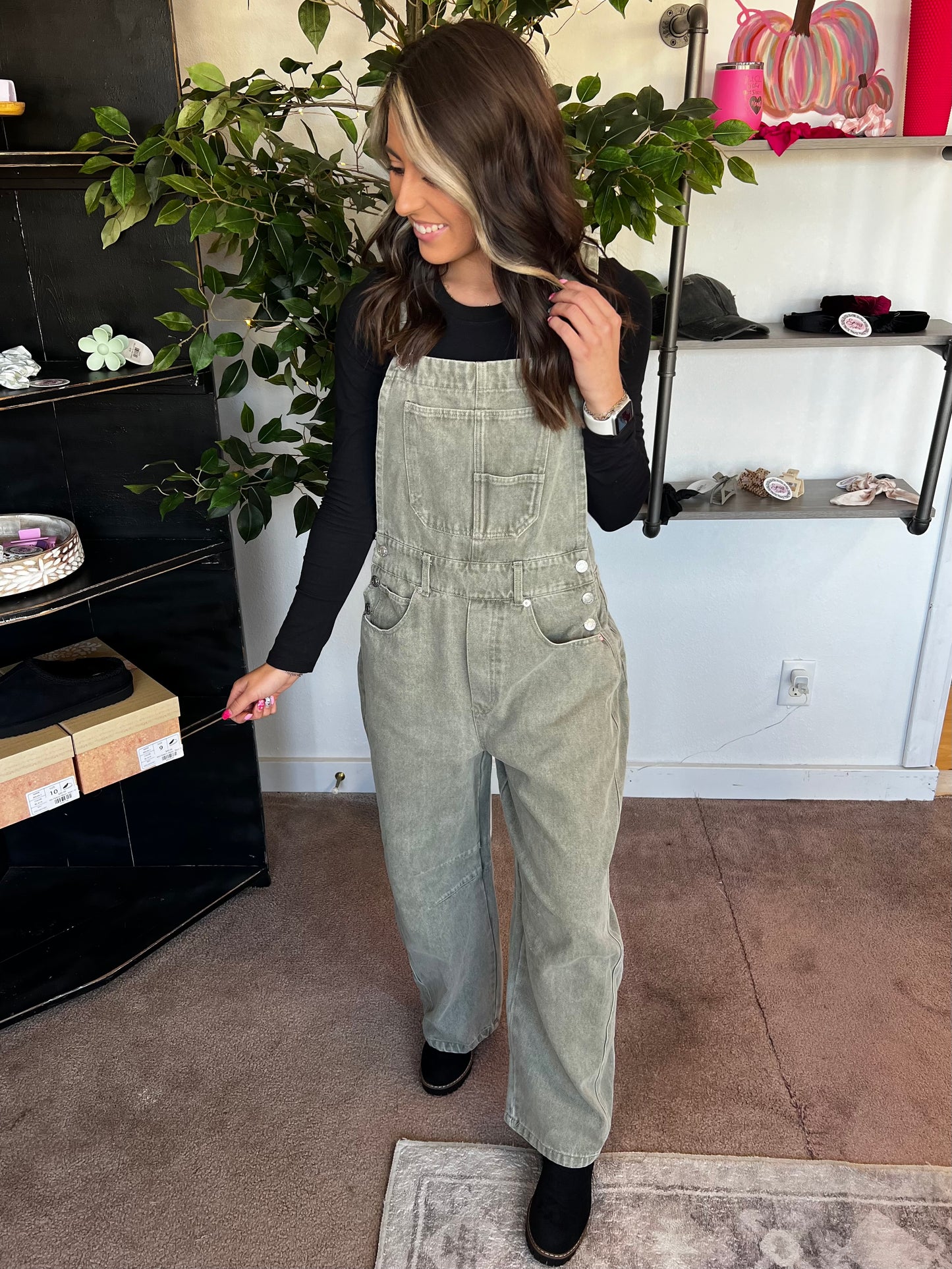 Barrel Jean Overalls, Vintage Olive