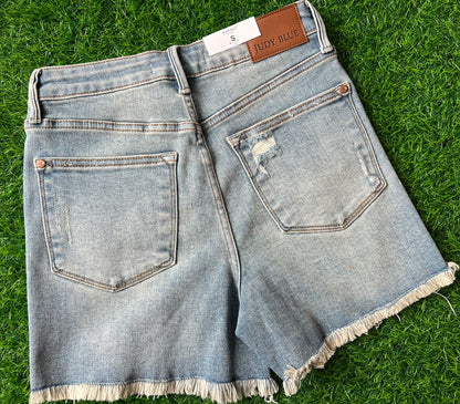 JB HIGH WAIST FLY VINTAGE WASH STITCH SHORTS