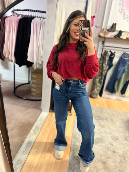 Ribbed Hacci Drop Shoulder, Dk Red