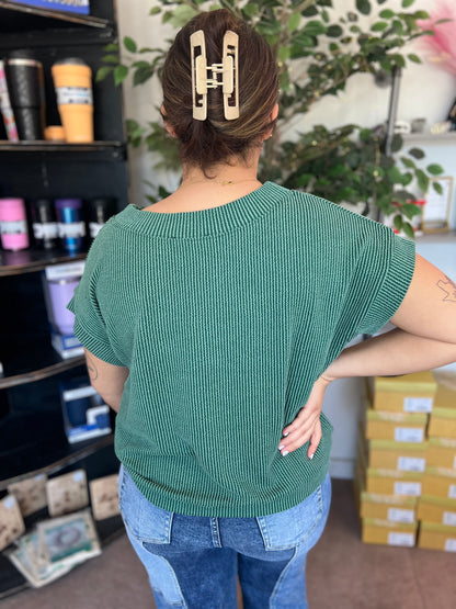 Raised Rib Cap Sleeve, Hunter Green