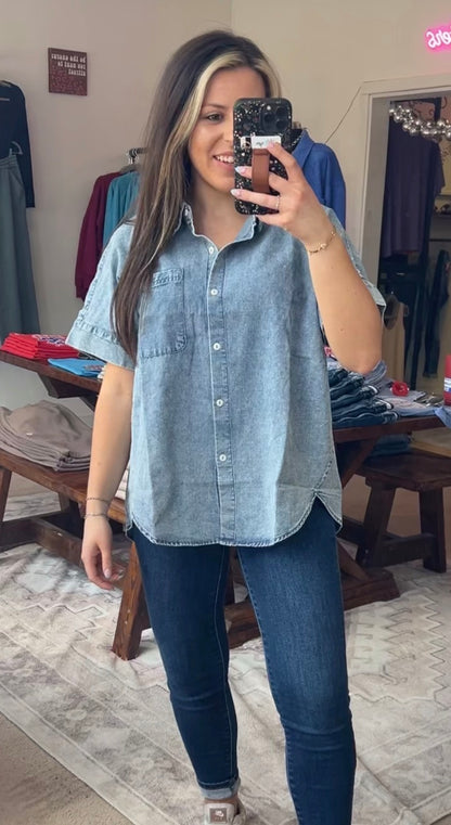 Short Sleeve Chambray Top
