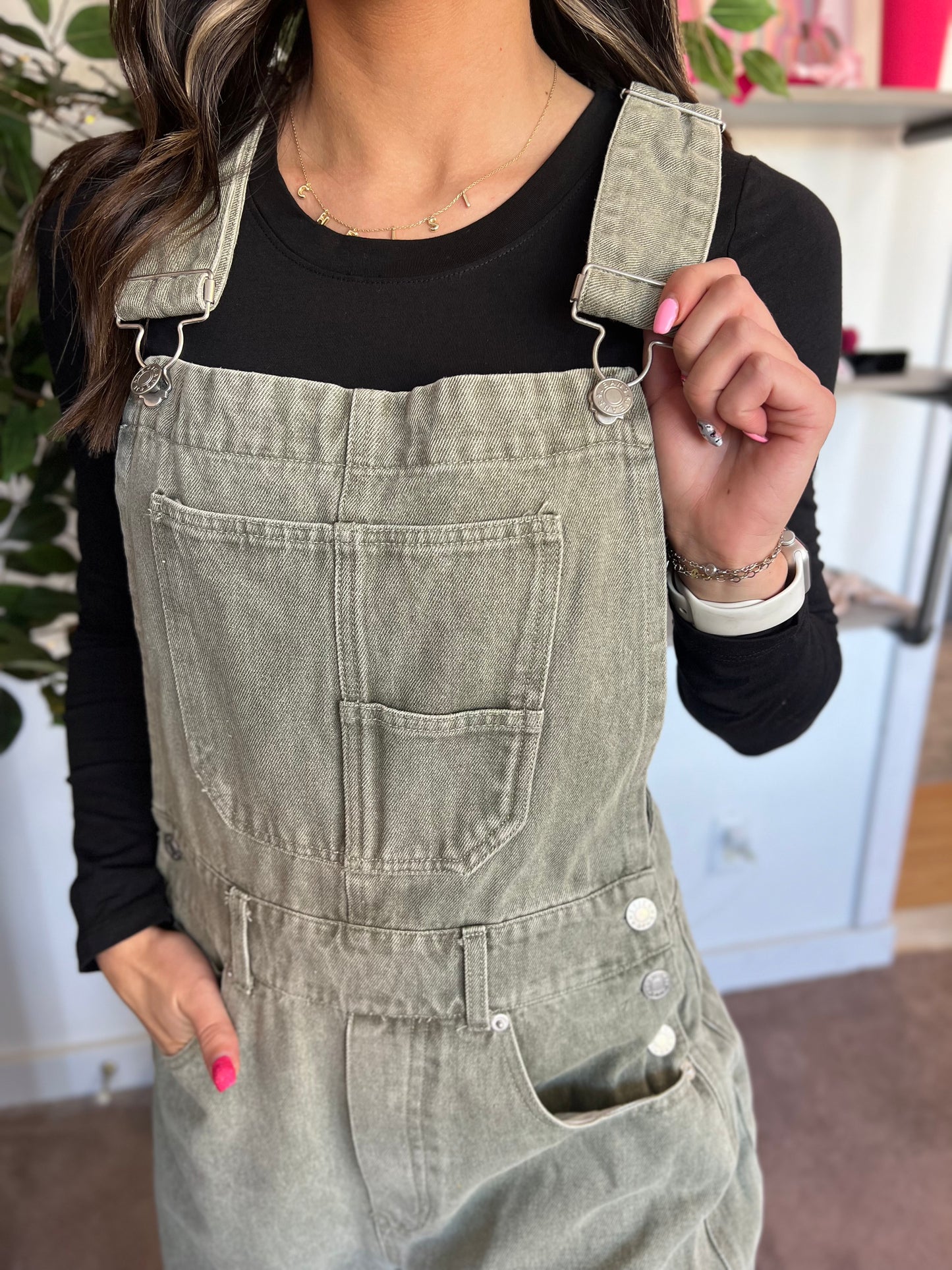 Barrel Jean Overalls, Vintage Olive