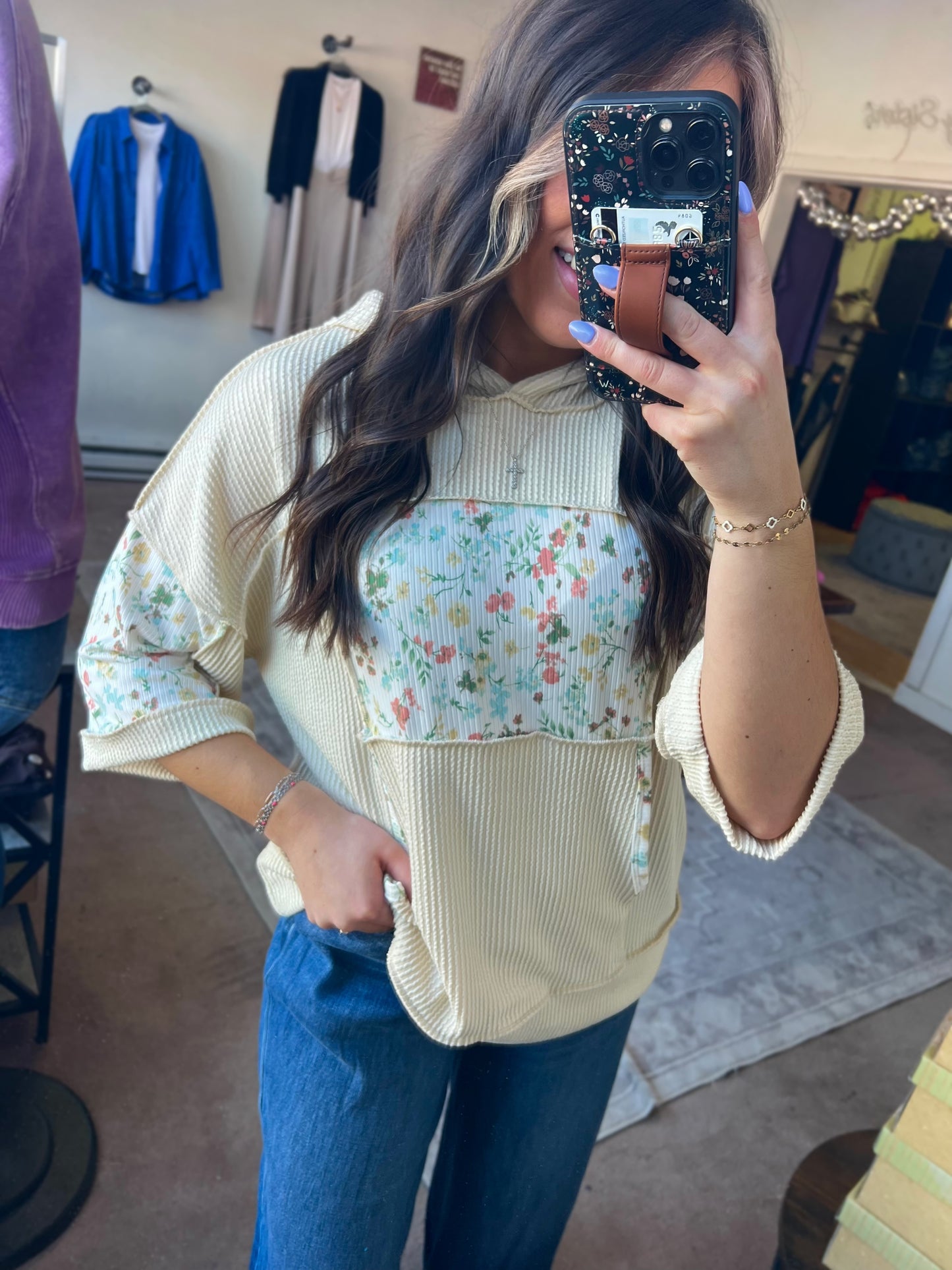 Patchwork Hoodie, Beige