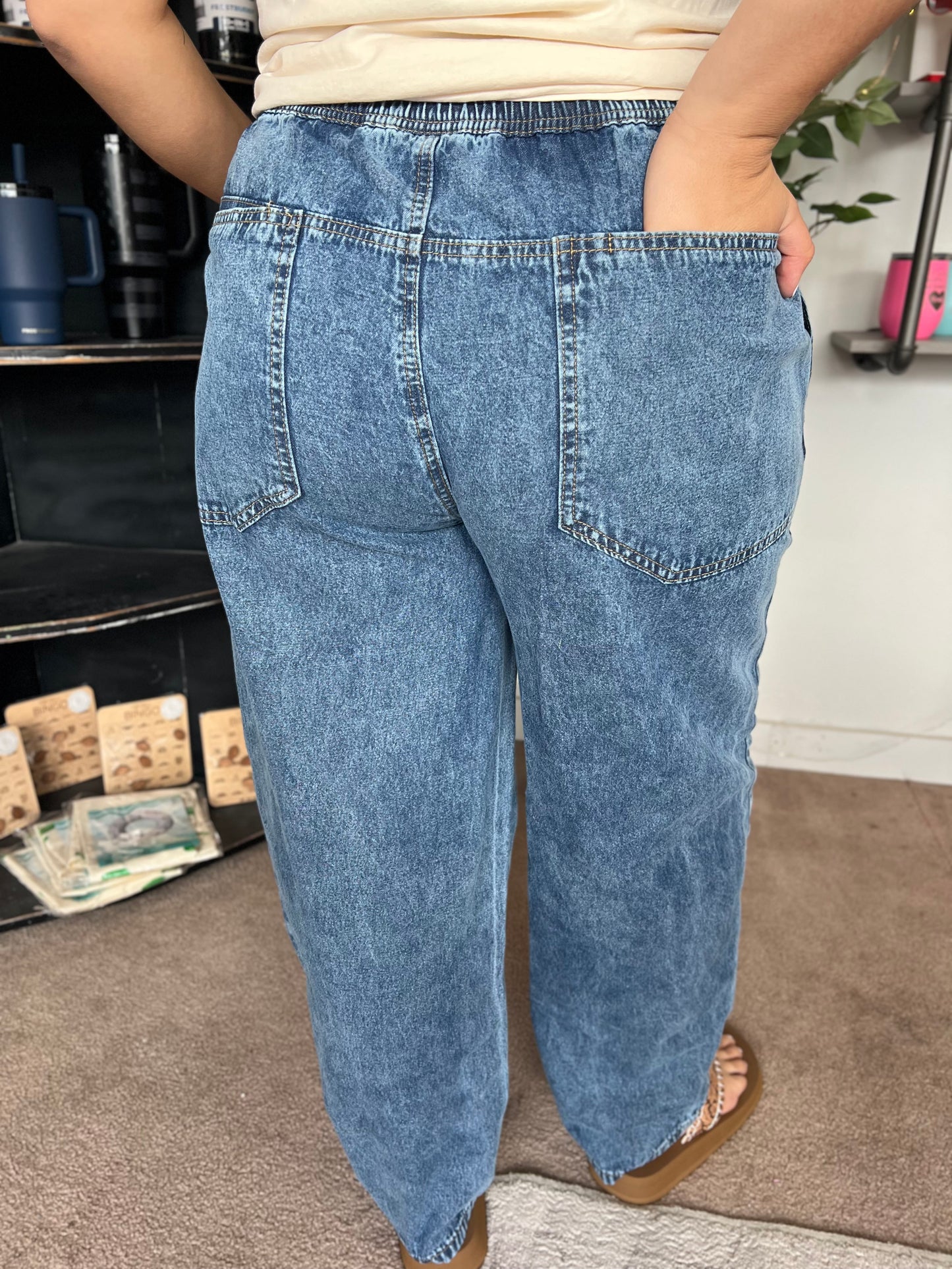 Mineral Wash Chambray Barrel Pants