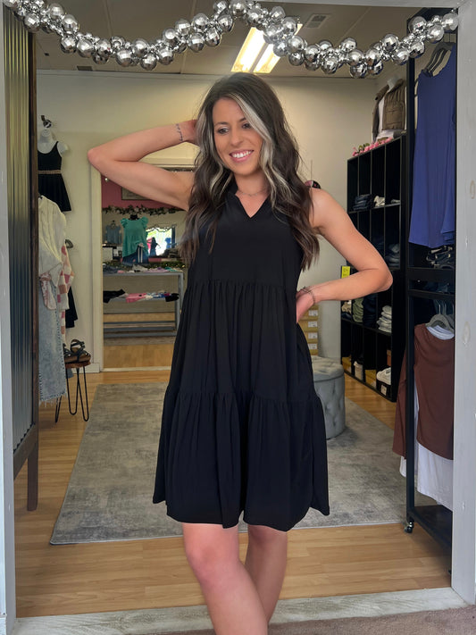 Lizzy Tiered Tank Dress, Black
