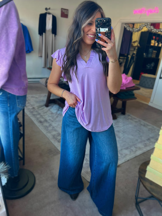 Lizzy Flutter Sleeve Top, Lavender
