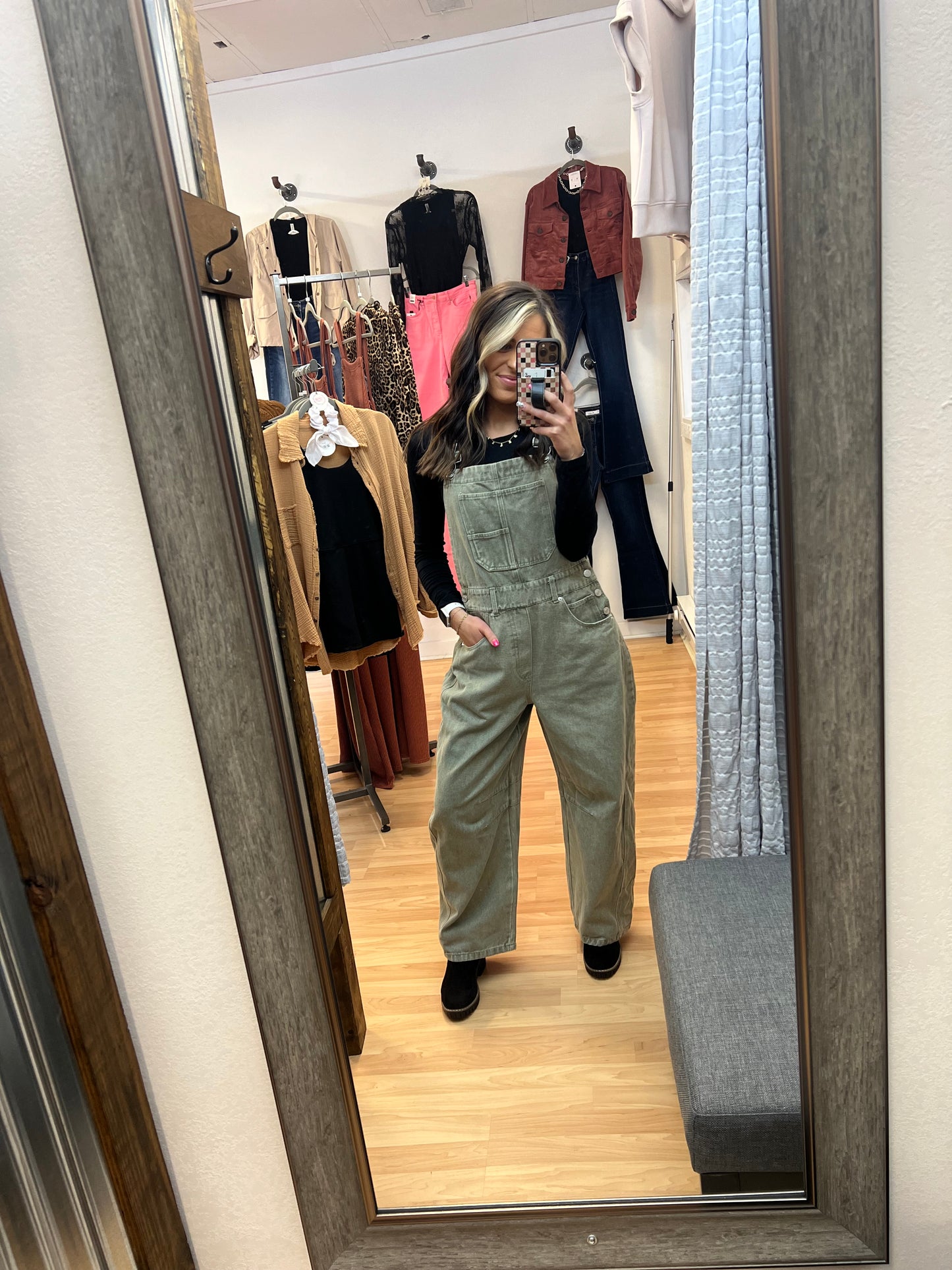 Barrel Jean Overalls, Vintage Olive