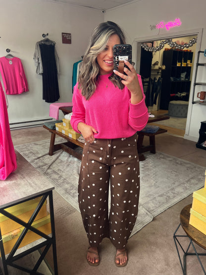 Polka Dot Barrel Pants, Brown