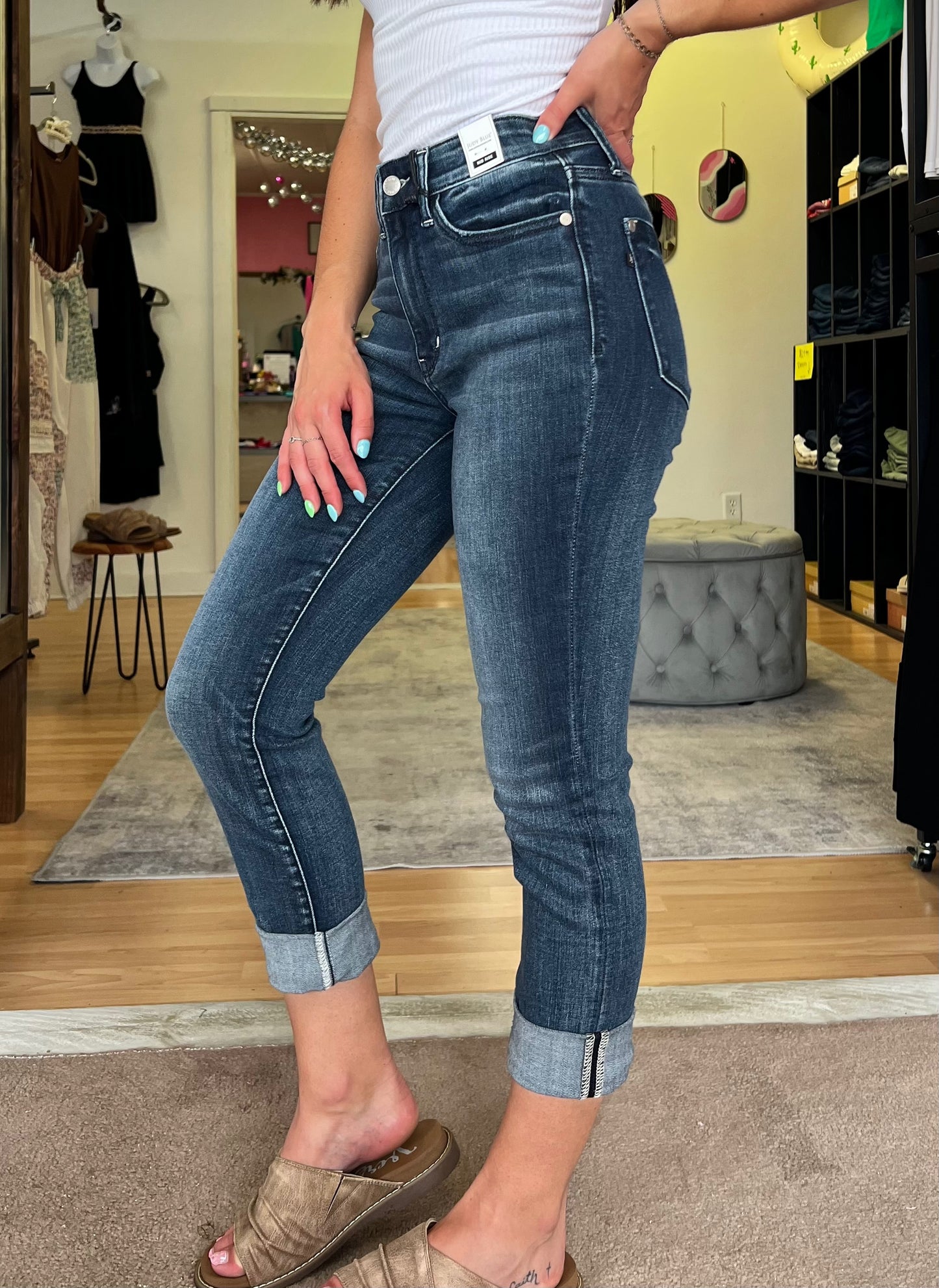 Mid Rise Skinny Capri, Dark Wash