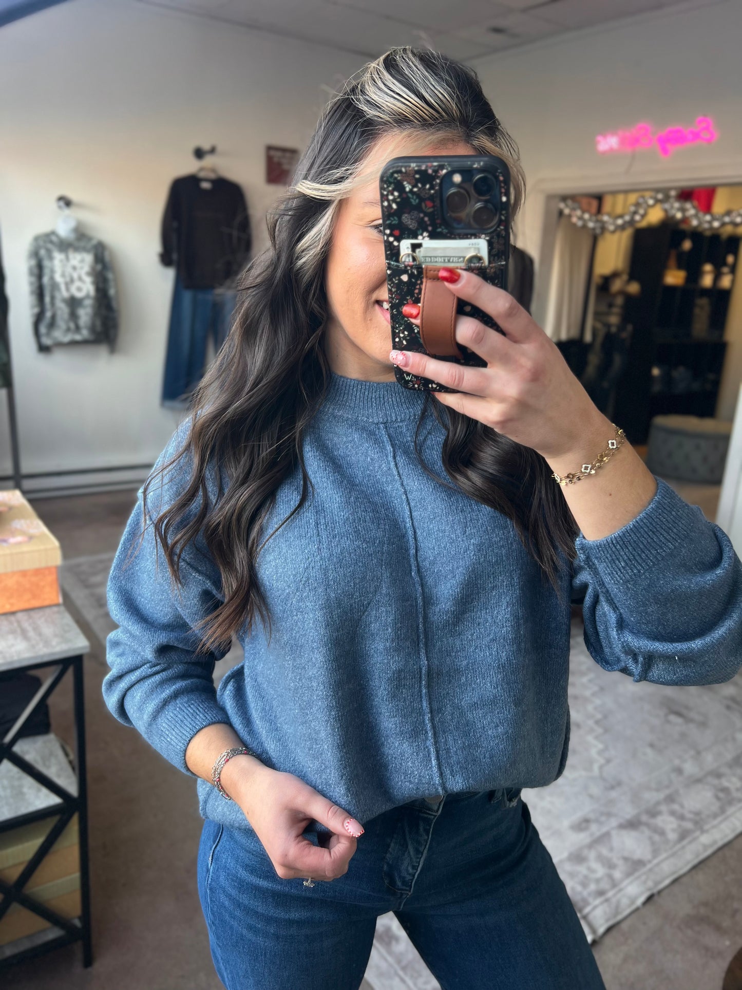 Front Seam Sweater, Dusty Blue