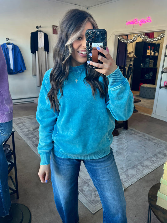 Acid Washed Fleece Sweatshirt, Blue